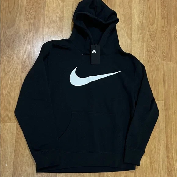 Nike SB Big Swoosh Logo Pullover Hoodie Black Sz L